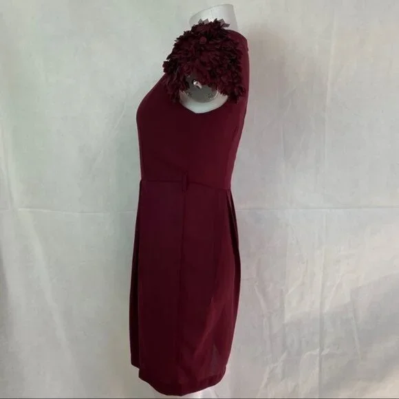 Esley Maroon Body Con Little Party Ruffle Capped Sleeve Dress Size S - Picture 5 of 9